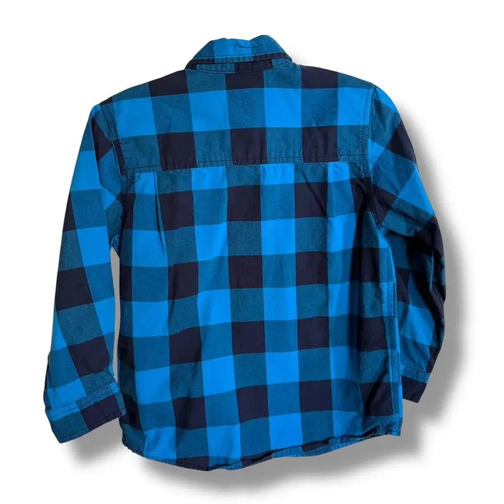 OshKosh Boys Shirt Sz 5T 5 Blue‎ Black Check Button Up Long Sleeve Cotton